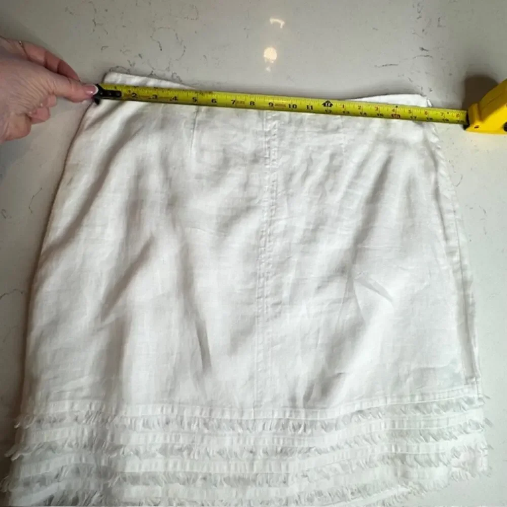 Tommy Bahama White Linen Fringe Hem Skirt Womens Size 12 Lined Knee Length